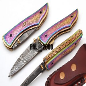 Damascus Knives -TITANIUM handmade Folding Pocket knife 9515