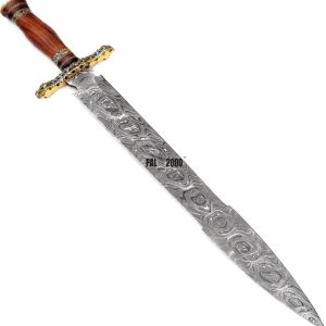 Hand Forged Knife - Custom Handmade Knife - 23 Inch Sword Knife - Damascus Steel Knife - Knife With Sheath With Leather Sheath WE-ALSO-MAKE Chef Cleaver Axe Outdoor Full Tang Handle Knives - 3018