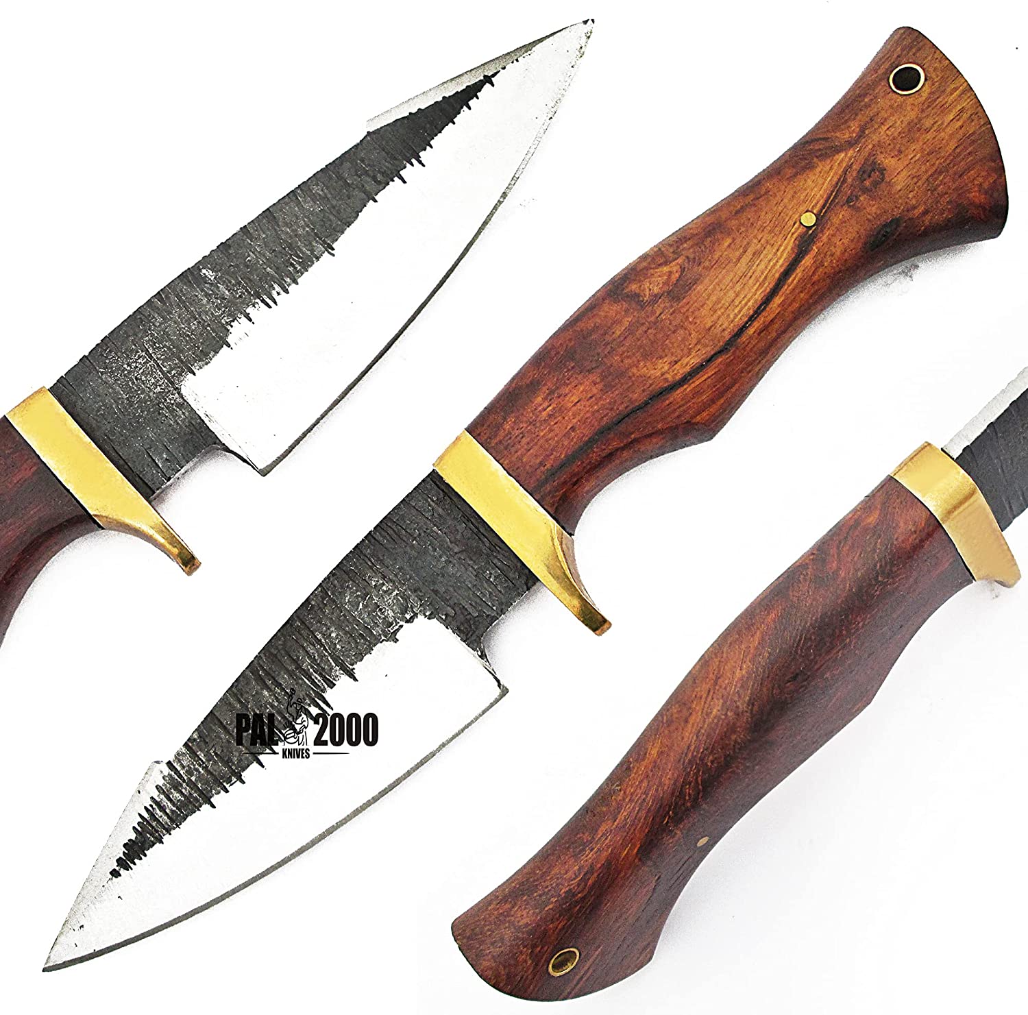 Knife With Leather Sheath - Handmade D2 Steel Knife - Custom Knife - 10 Inch Rosewood Handle, 9960, Black, White and Gray - Image 8