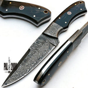 Damascus Knife - Custom Made Skinner Knife with Sheath 8868