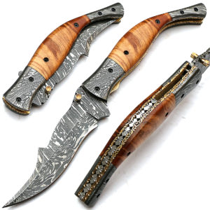 Folding Pocket Knives - Handmade Damascus Steel Blade Knife 8459