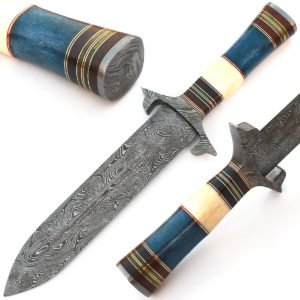 Damascus Dagger - Custom Made Hunting Dagger Knife Sheath 8932