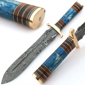 Damascus Dagger - Custom Made Hunting Dagger Knife Sheath 8934