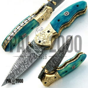 Folding Pocket Knives - Handmade Damascus Steel Blade Knife 9418